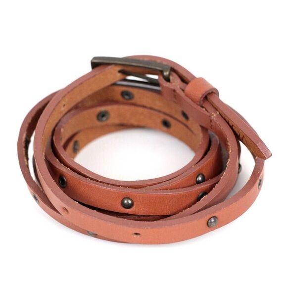 Voicemail TAN BROWN LEATHER 3/8"Wd STUDDED WRAP DRESS WOMEN'S BELT Sz M (F97 - Picture 3 of 12
